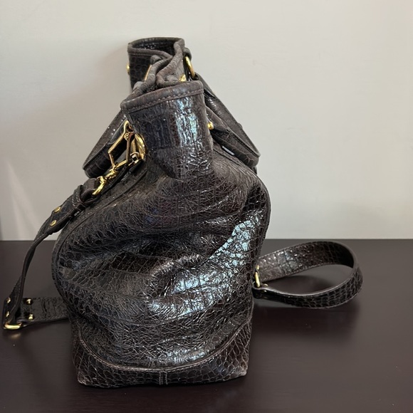 MIU MIU Brown St. Cocco Croc-Embossed Tote in Dark Brown Leather - Picture 4 of 16